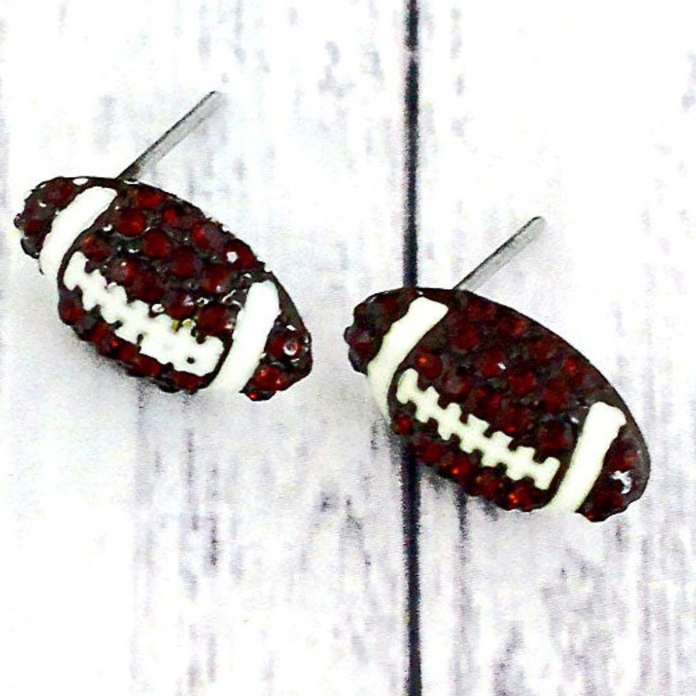NWT Womans Crystal Football Stud Earrings